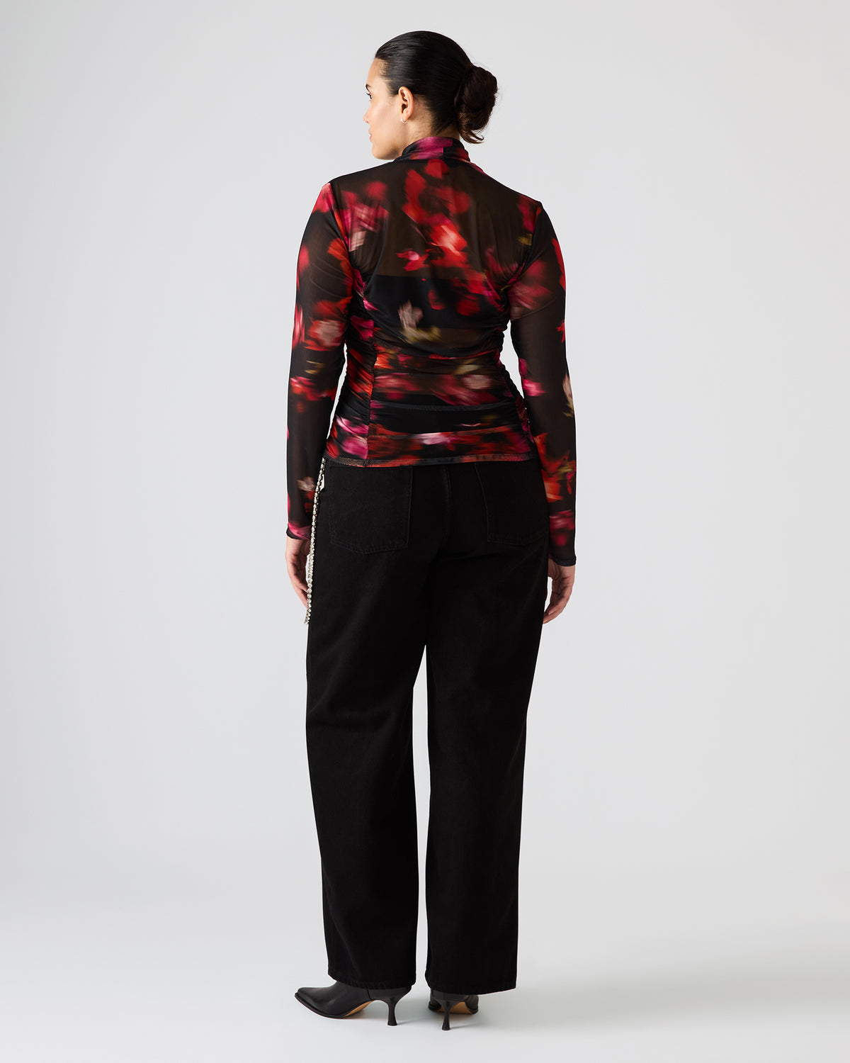 TAYLORE Blurry Floral Long-Sleeved Sheer Mesh Fabric Women's Top | Steve Madden online