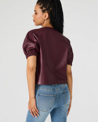 ROXANNE Wine Short-Sleeved Faux Leather Puff Sleeve Women's Top | Steve Madden US