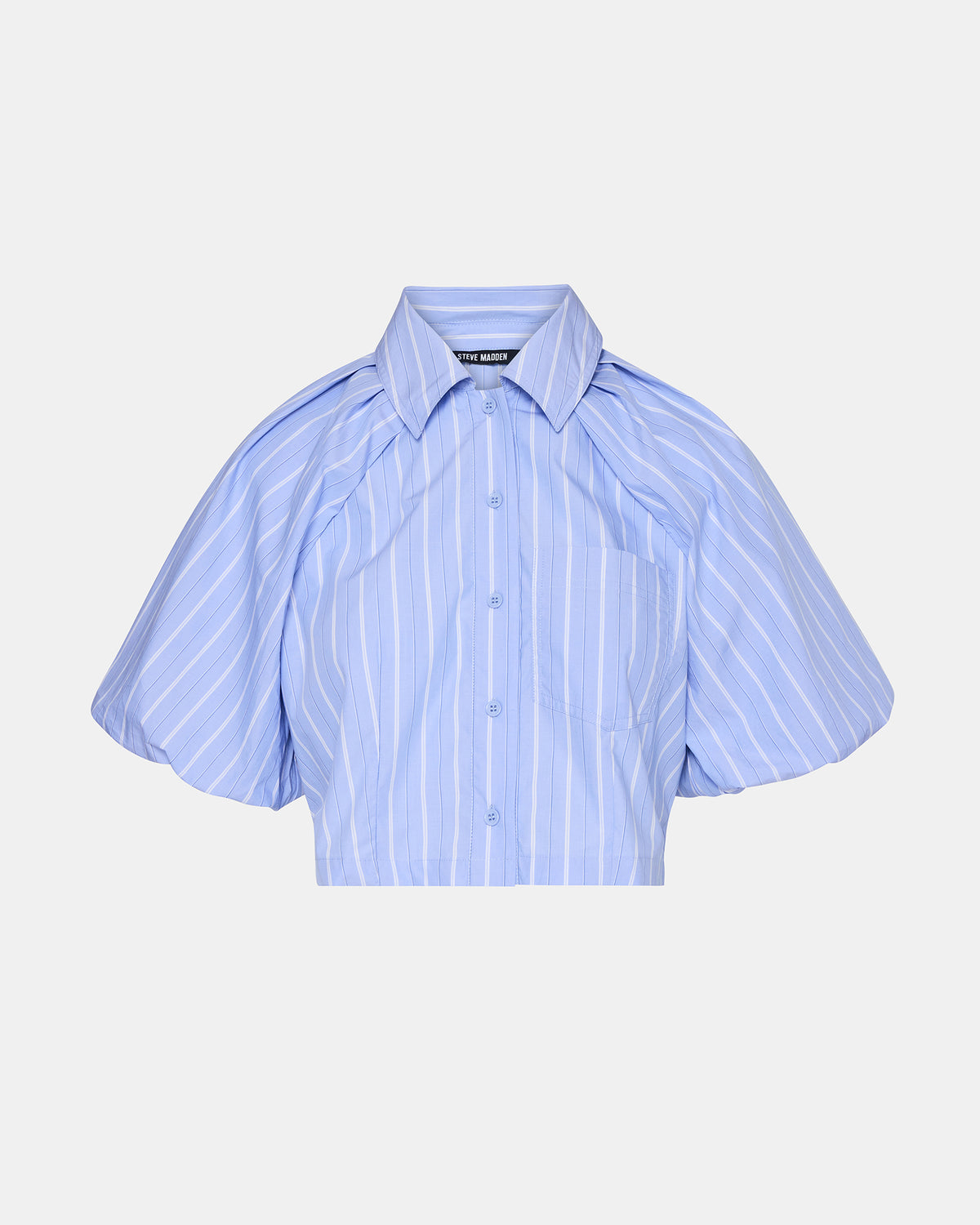 REECE Soft Blue Button-Up Collared Bubble Sleeve Women's Top | Steve Madden outlet