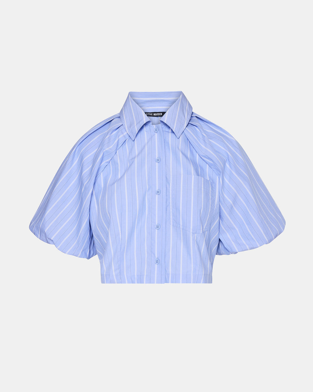 REECE Soft Blue Button-Up Collared Bubble Sleeve Women's Top | Steve Madden outlet