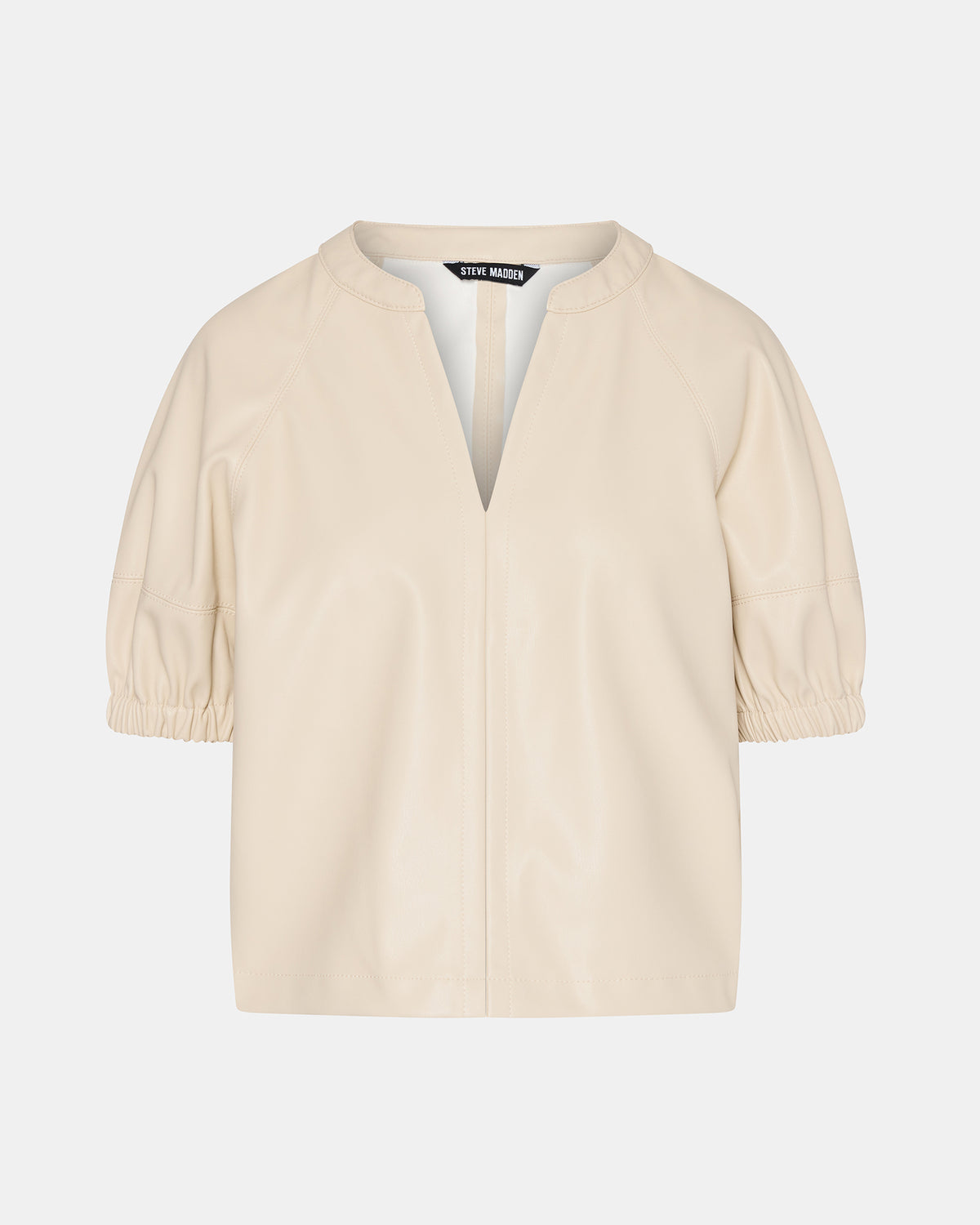 ROXANNE Bone Short-Sleeved Faux Leather Puff Sleeve Women's Top | Steve Madden on Sale