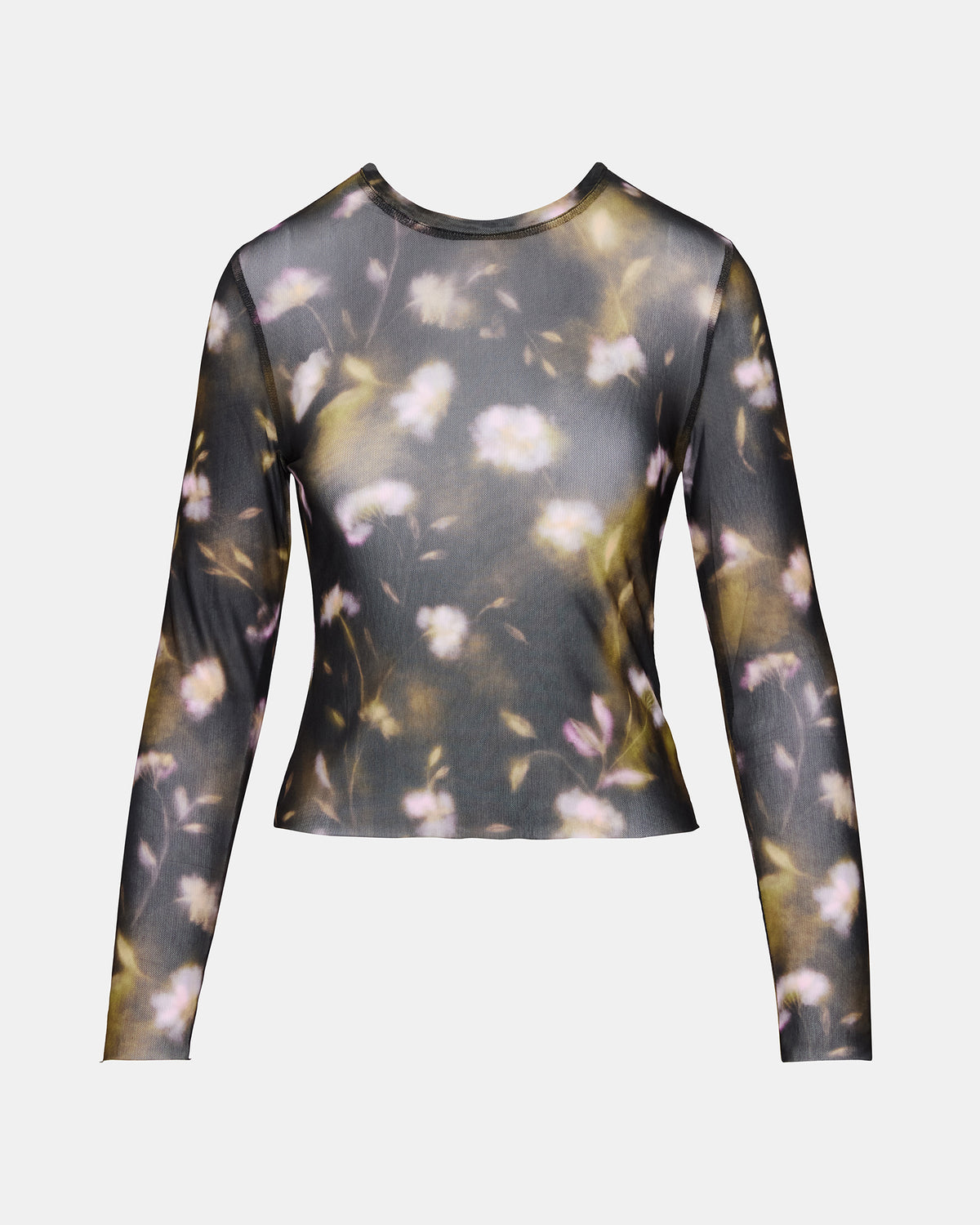 LILIANNA Black Multi Mesh Sheer Long-Sleeved Floral Print Women's Top | Steve Madden discount