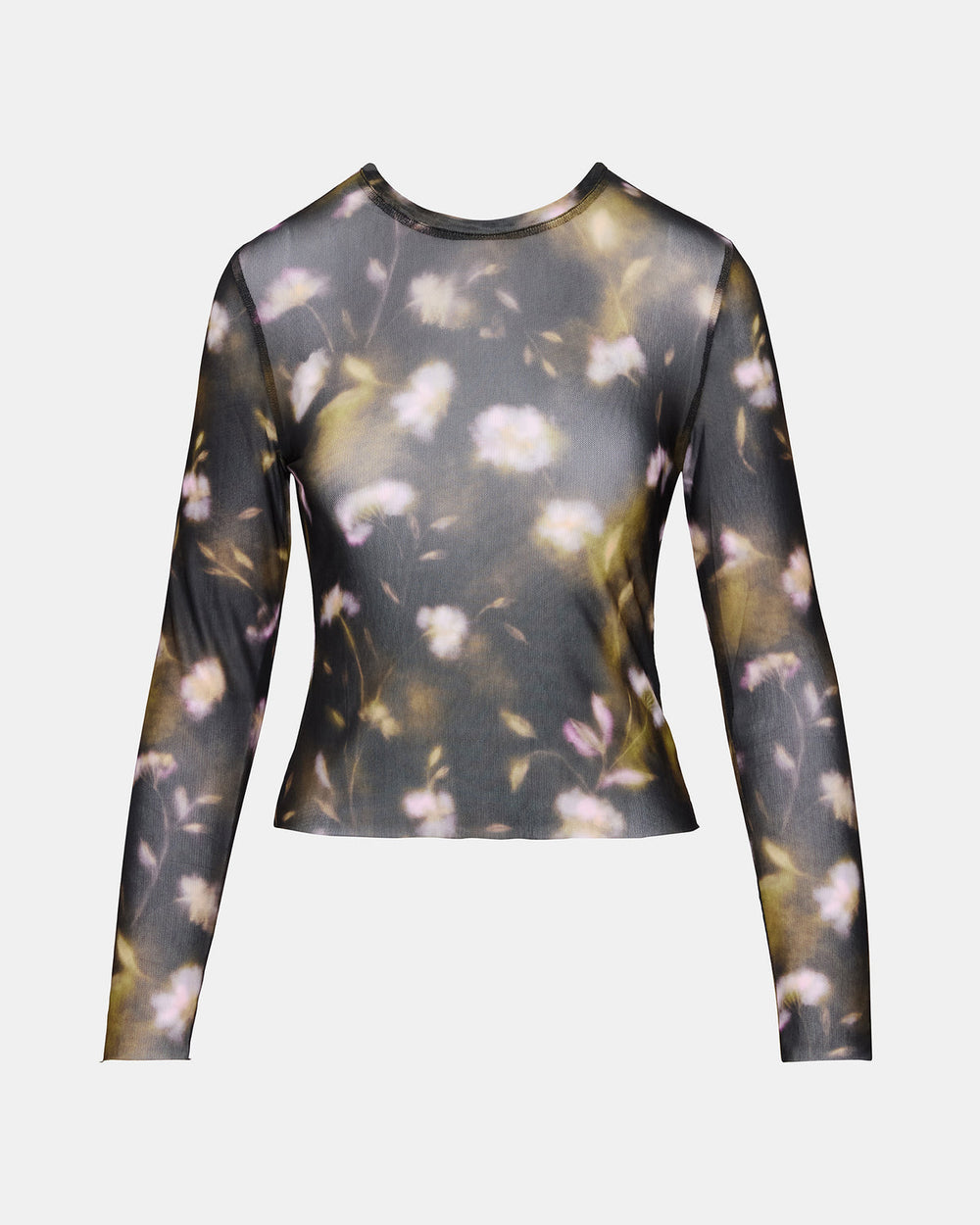 LILIANNA Black Multi Mesh Sheer Long-Sleeved Floral Print Women's Top | Steve Madden discount