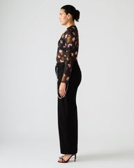 LILIANNA Black Multi Mesh Sheer Long-Sleeved Floral Print Women's Top | Steve Madden discount