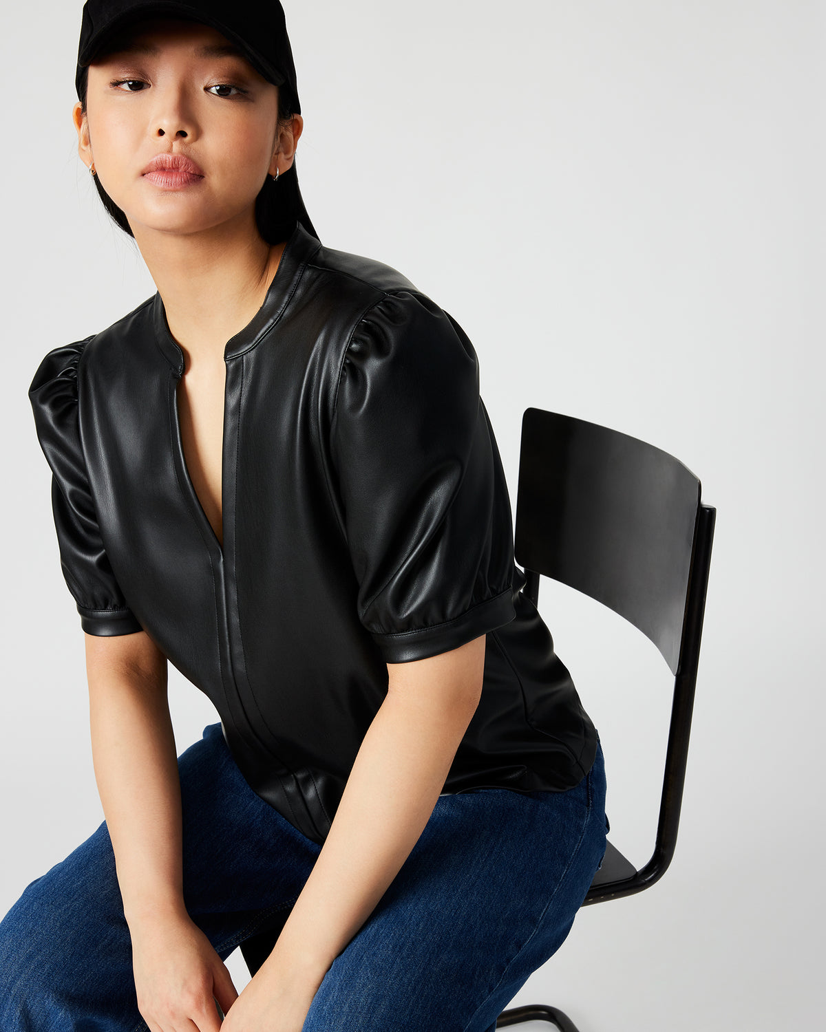 JANE Black Women's Short-Sleeved Suede Top | Steve Madden US