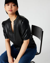 JANE Black Women's Short-Sleeved Suede Top | Steve Madden US