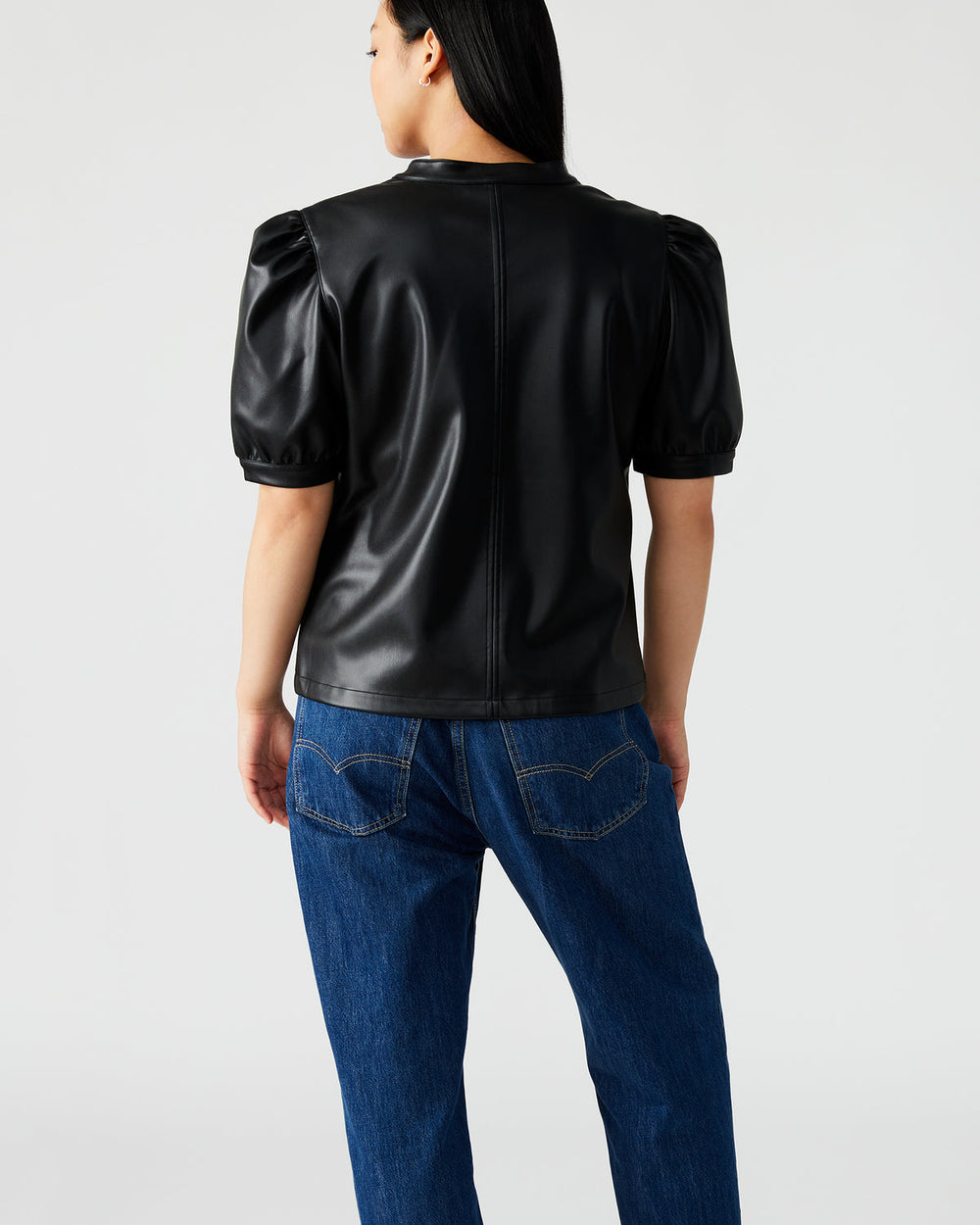 JANE Black Women's Short-Sleeved Suede Top | Steve Madden US