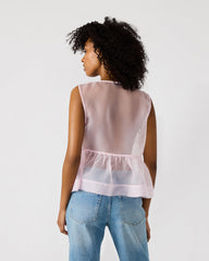 PAULINA Light Pink Sheer Mesh Bow Detail Tie-Front Women's Top | Steve Madden outlet