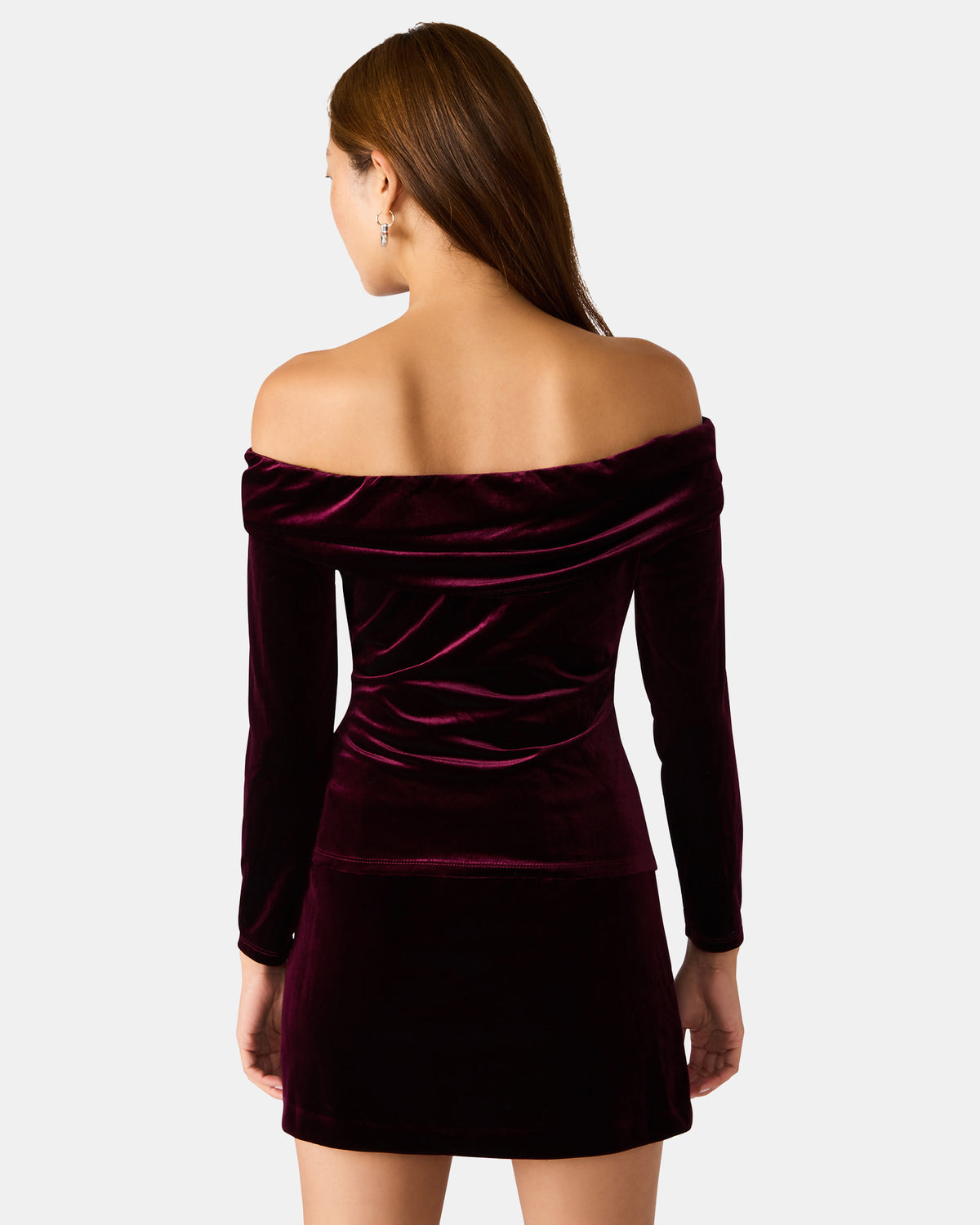 LICI Wine Long-Sleeved Velvet Rose Off-The-Shoulder Women's Top | Steve Madden Sale