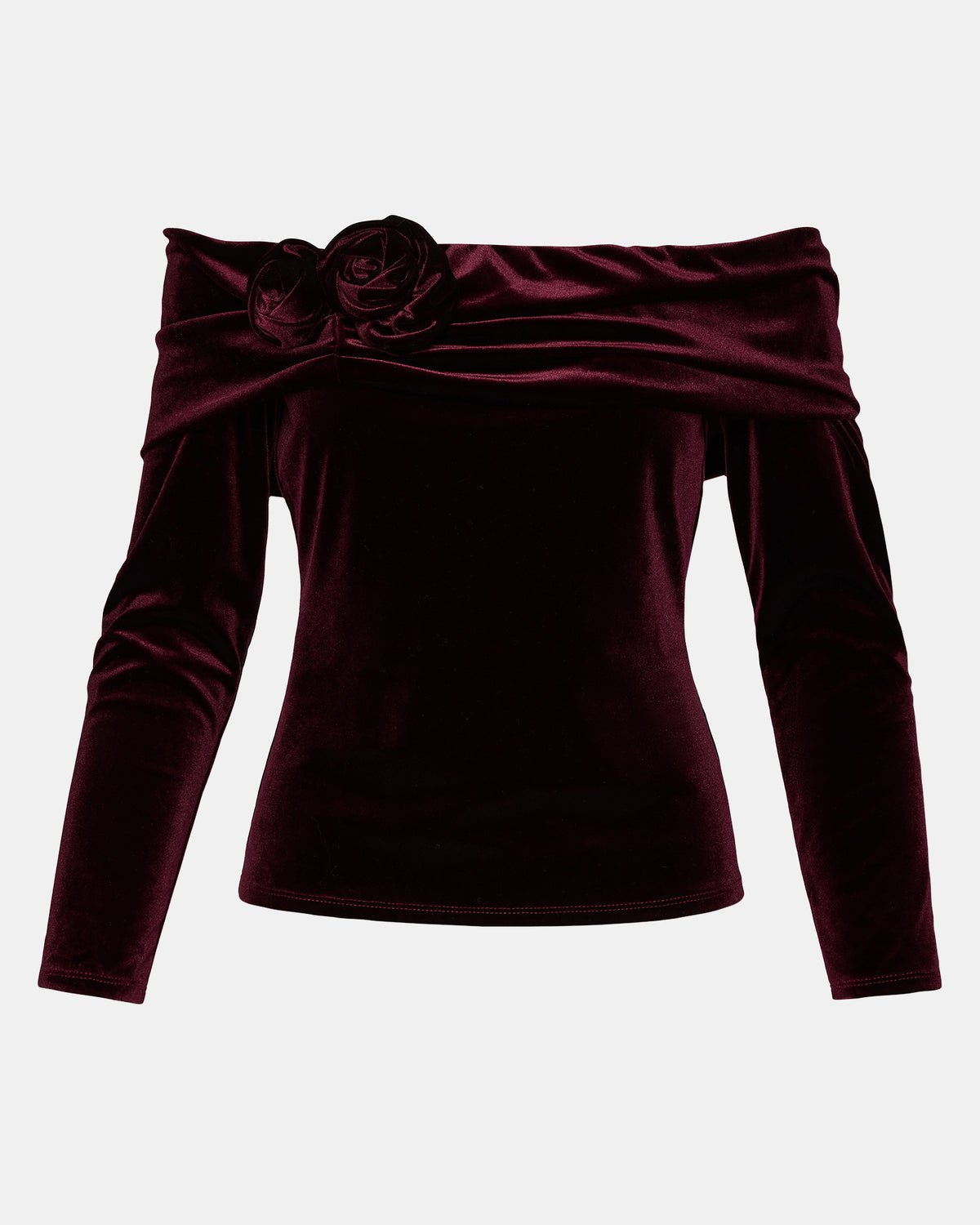 LICI Wine Long-Sleeved Velvet Rose Off-The-Shoulder Women's Top | Steve Madden Sale
