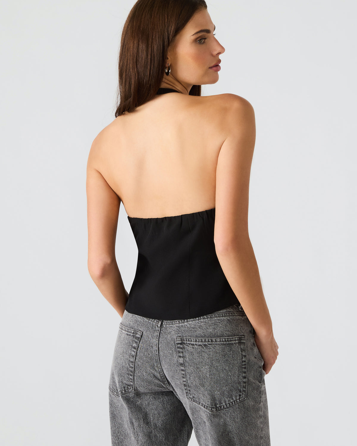 JUVIA Black Sleeveless Bow Detail Halter Women's Top | Steve Madden for Sale