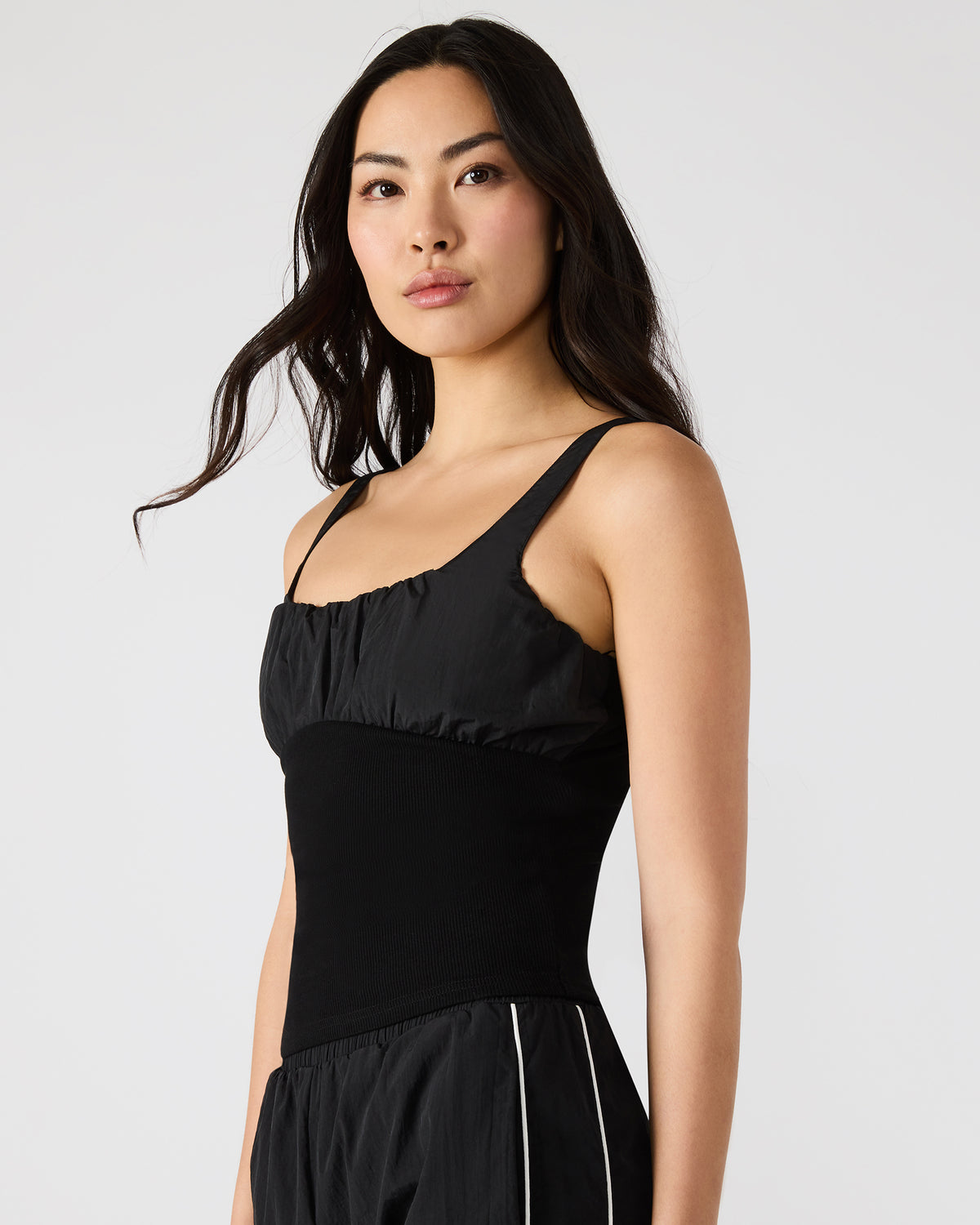 LUANA Black Pull-Over Ruched Tank Top | Steve Madden on Sale