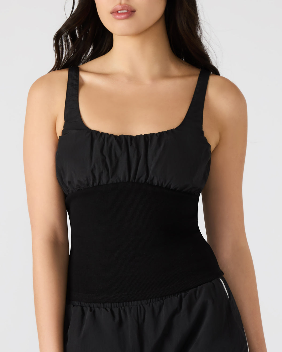 LUANA Black Pull-Over Ruched Tank Top | Steve Madden on Sale