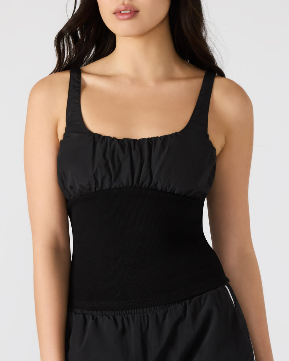 LUANA Black Pull-Over Ruched Tank Top | Steve Madden on Sale