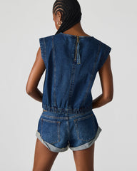LEILA Denim Dark Blue Sleeveless Zipper Detail Women's Top | Steve Madden discount