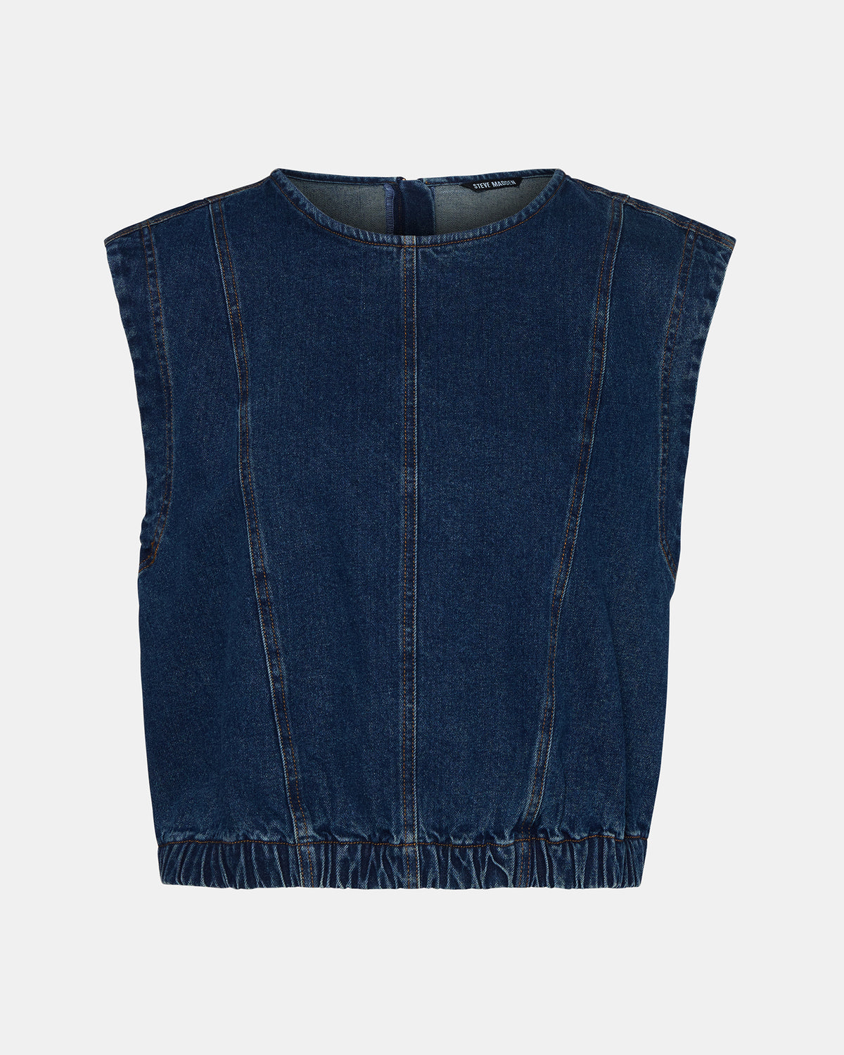 LEILA Denim Dark Blue Sleeveless Zipper Detail Women's Top | Steve Madden discount