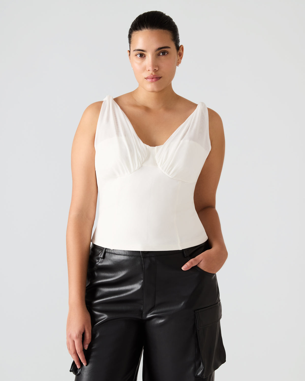 ADDISYN Antique V-neck Sleeveless Mesh Women's Top | Steve Madden online