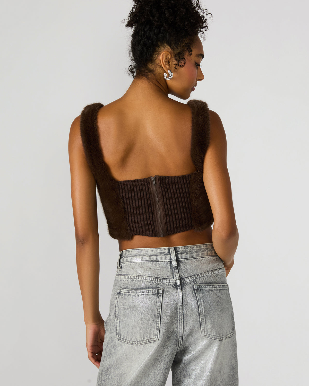HANNIA Faux Fur Dark Espresso Cropped Women's Top | Steve Madden US