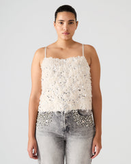 BLAKELYN Ivory Feather Sequin Embellished Women's Top | Steve Madden outlet