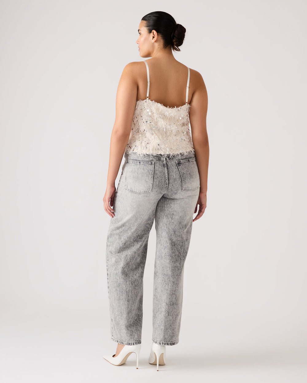 BLAKELYN Ivory Feather Sequin Embellished Women's Top | Steve Madden outlet