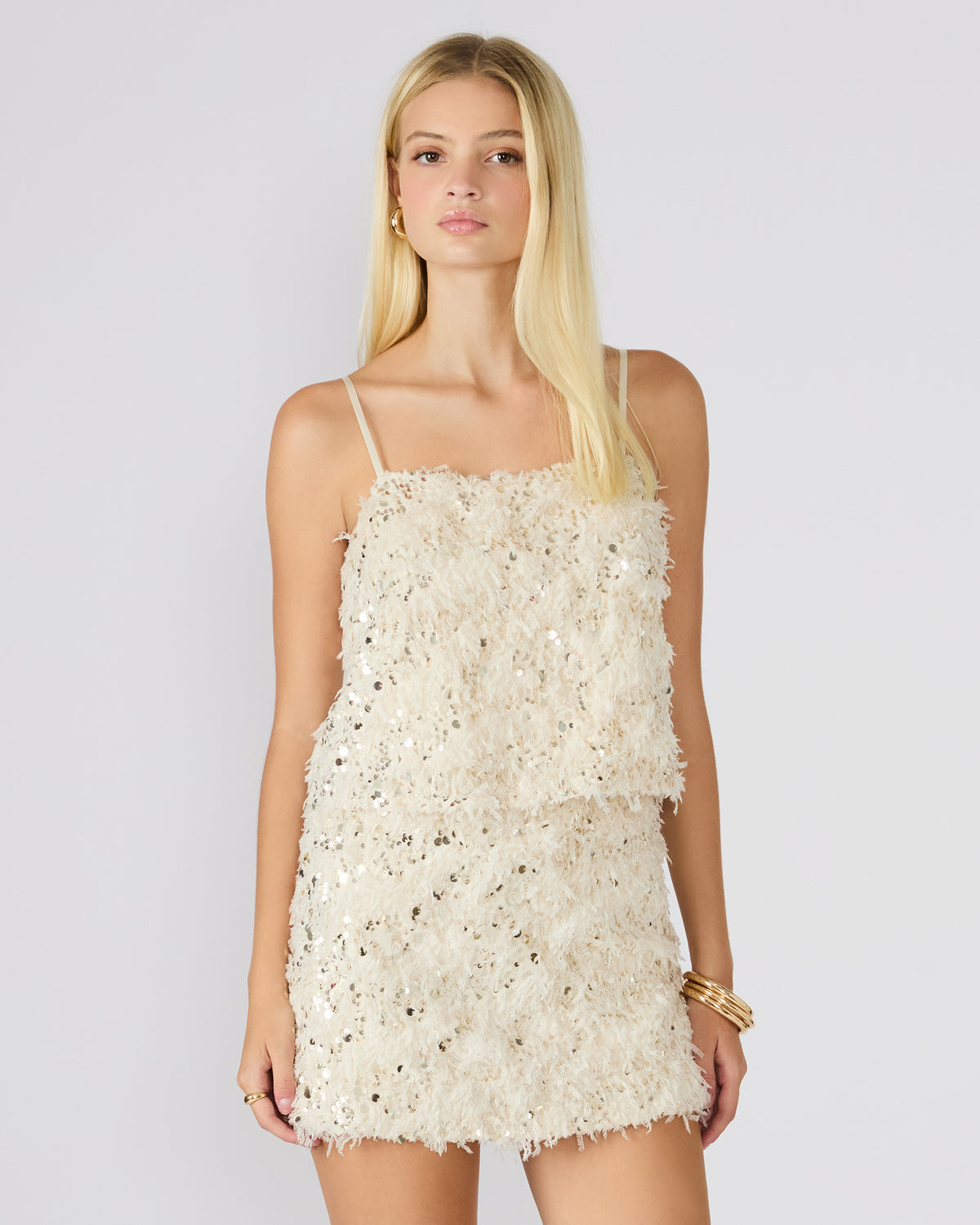 BLAKELYN Ivory Feather Sequin Embellished Women's Top | Steve Madden outlet