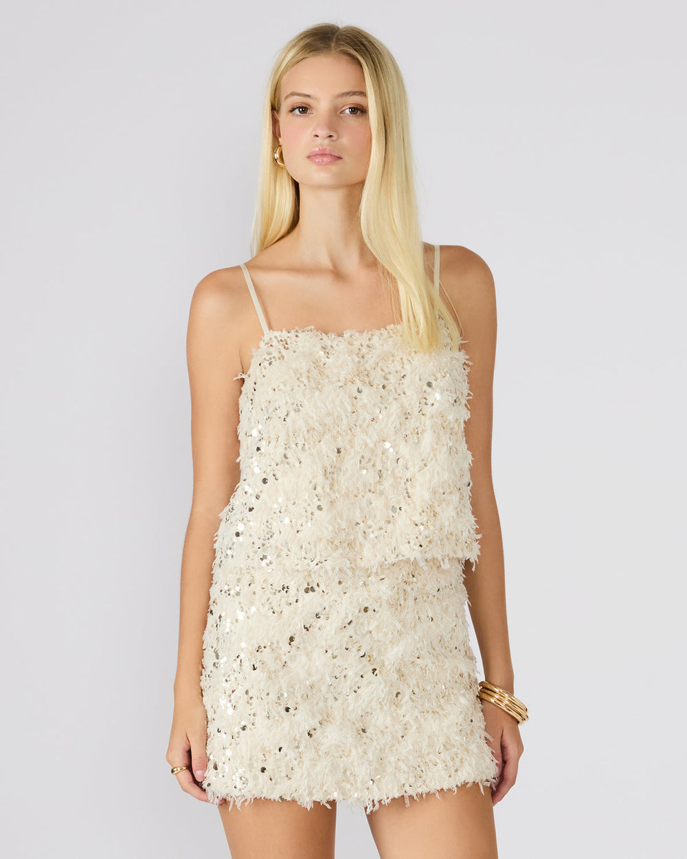 BLAKELYN Ivory Feather Sequin Embellished Women's Top | Steve Madden outlet