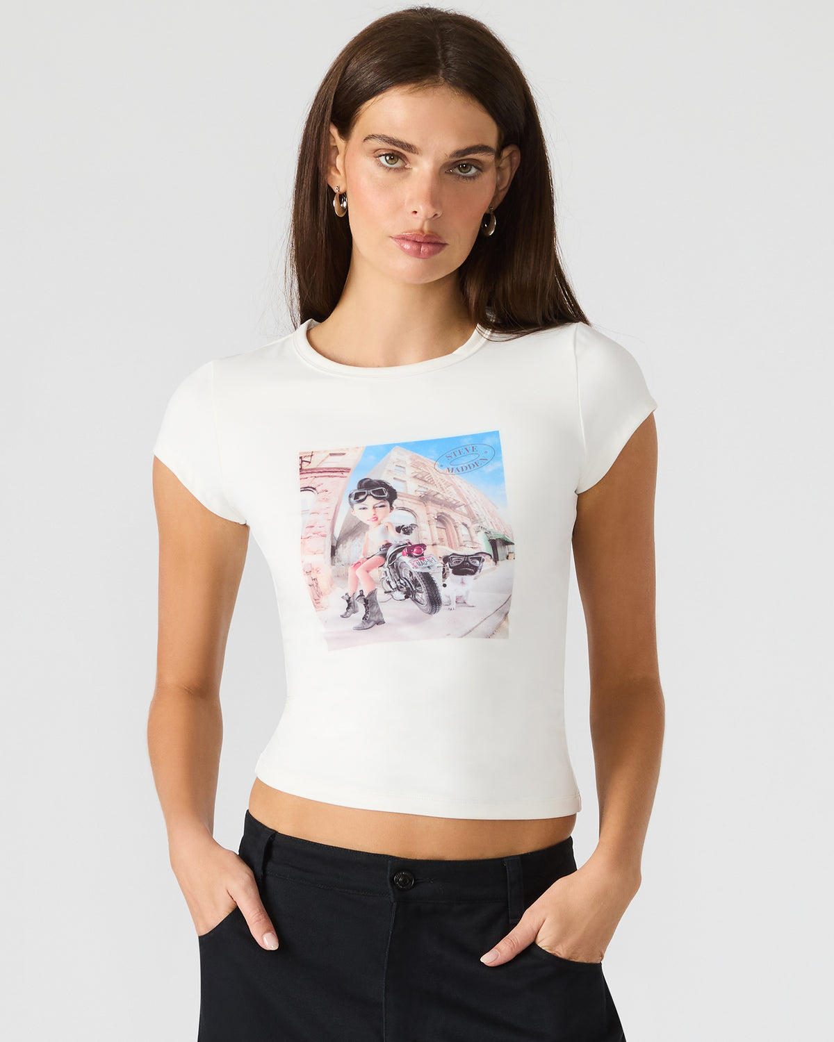 GOLDIE Antique Short-Sleeved Graphic Tee Form-Fitting Women's Top | Steve Madden discount