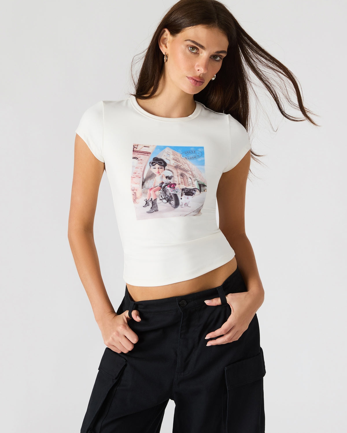 GOLDIE Antique Short-Sleeved Graphic Tee Form-Fitting Women's Top | Steve Madden discount