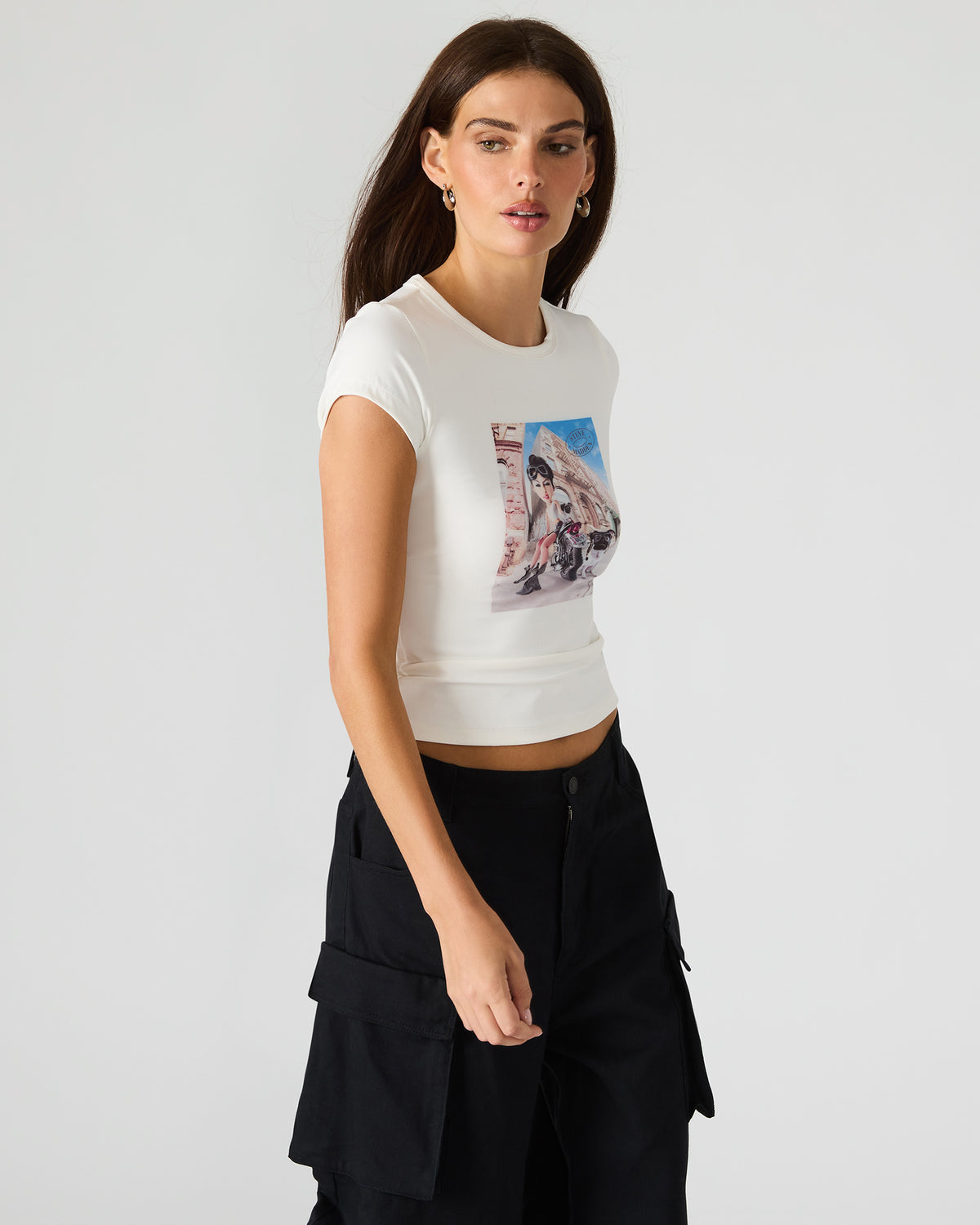GOLDIE Antique Short-Sleeved Graphic Tee Form-Fitting Women's Top | Steve Madden discount