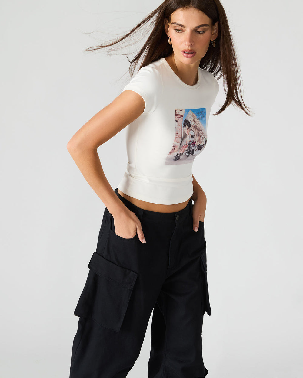 GOLDIE Antique Short-Sleeved Graphic Tee Form-Fitting Women's Top | Steve Madden discount