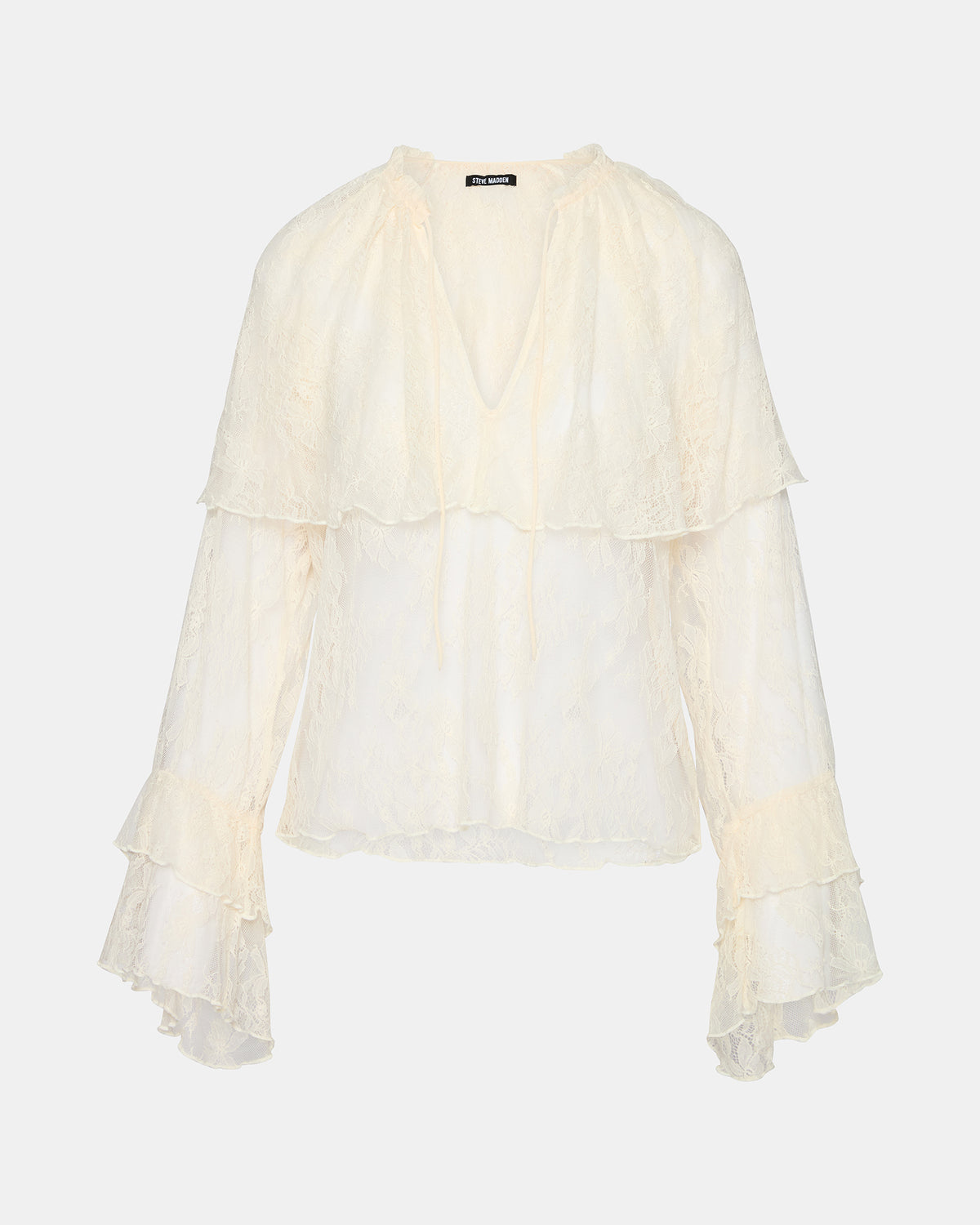 SAYLOR Cream Long-Sleeved Ruffle Mesh Lace Women's Top | Steve Madden US