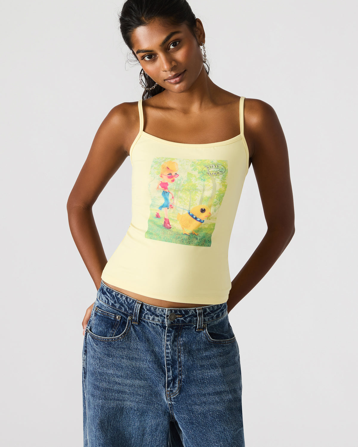 GOLDIE Pale Yellow Sleeveless Graphic Women's Tank Top | Steve Madden outlet