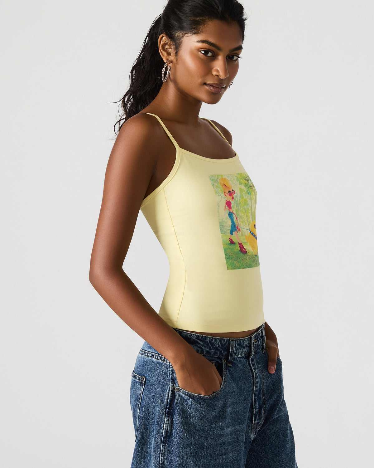 GOLDIE Pale Yellow Sleeveless Graphic Women's Tank Top | Steve Madden outlet