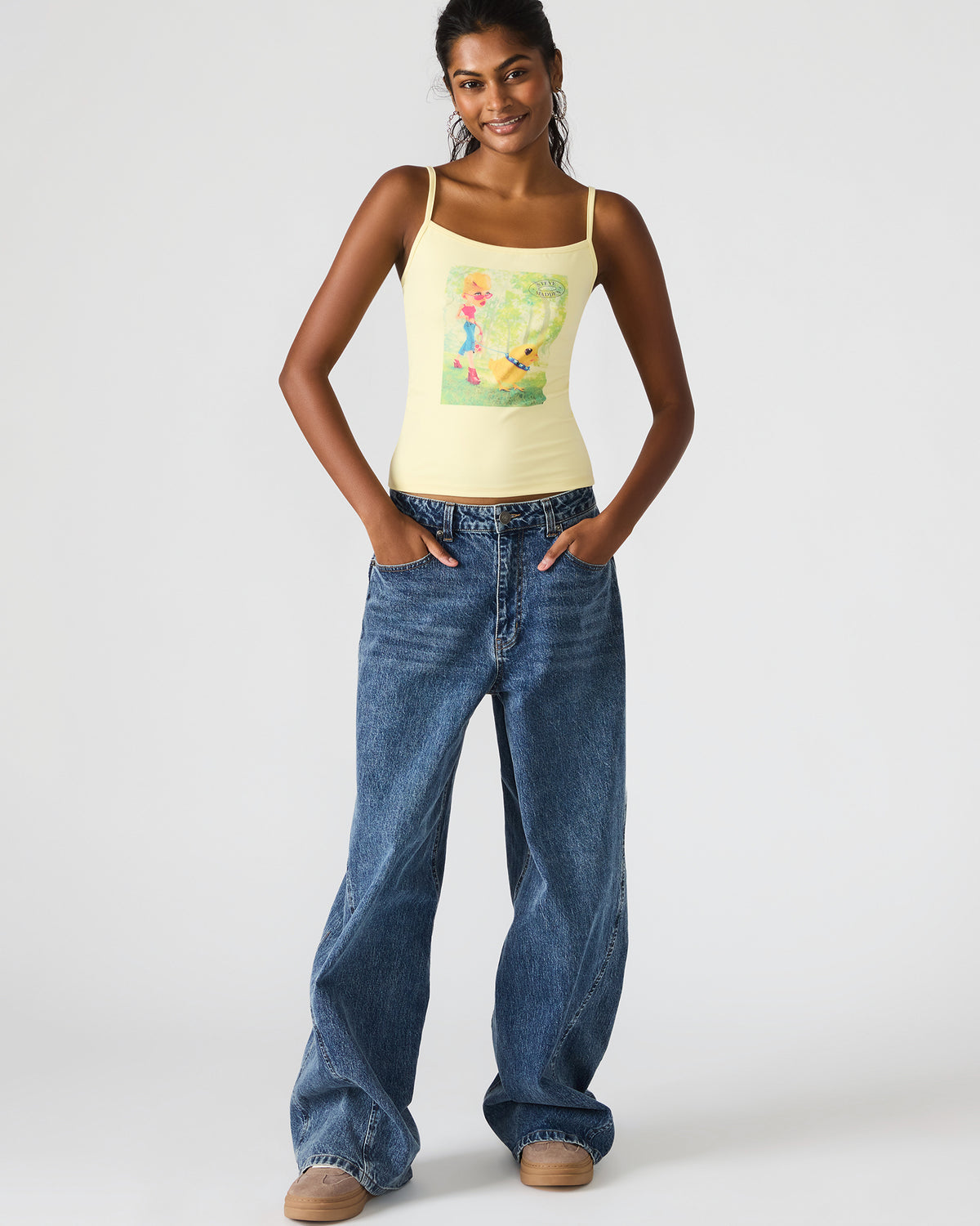 GOLDIE Pale Yellow Sleeveless Graphic Women's Tank Top | Steve Madden outlet