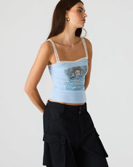 LOVE GOLDIE Surf Blue Lace Trim Sleeveless Graphic Women's Tank Top | Steve Madden for Sale