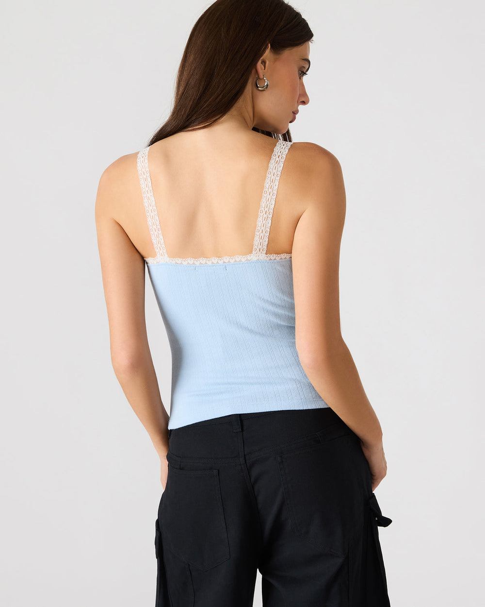 LOVE GOLDIE Surf Blue Lace Trim Sleeveless Graphic Women's Tank Top | Steve Madden for Sale