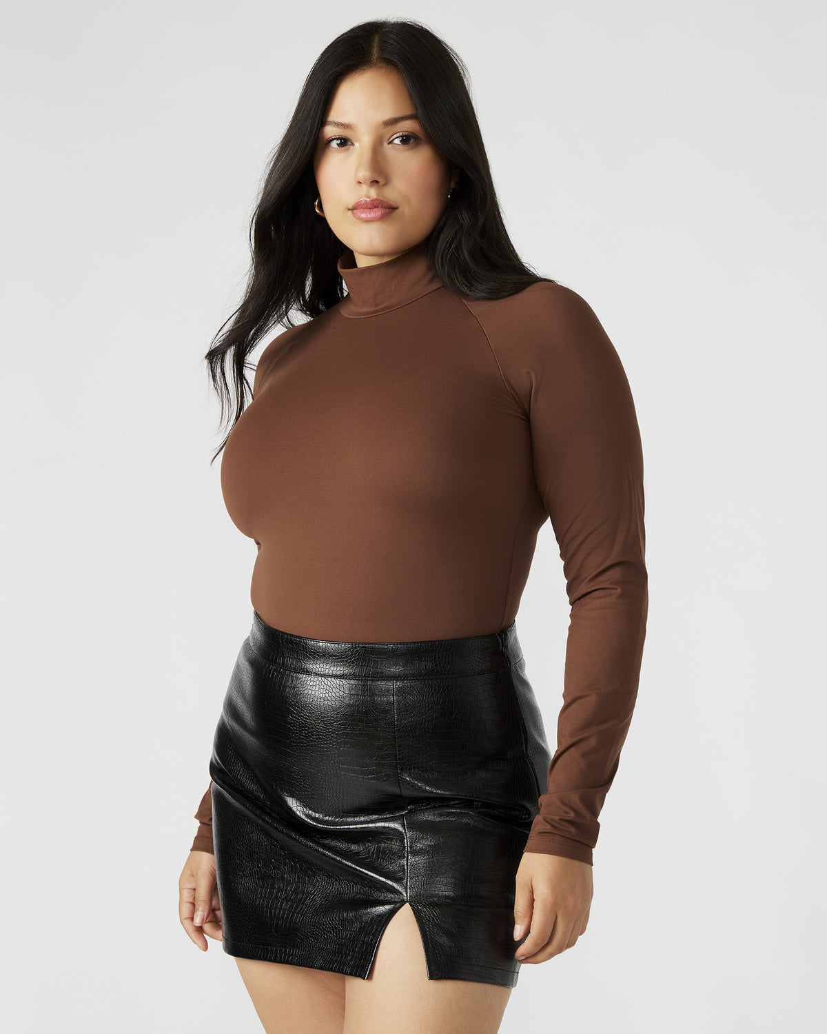 NELLE Bodysuit Brown | Women's Mock Neck Stretch Bodysuit | Steve Madden near me