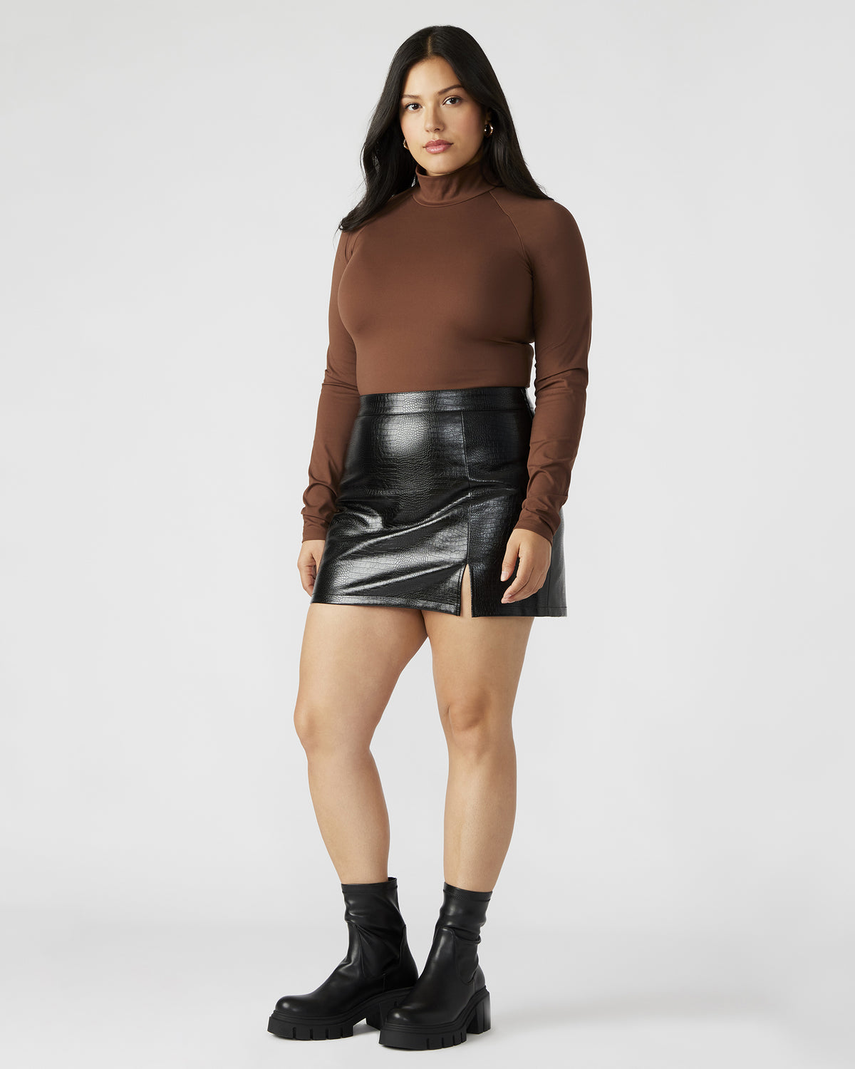 NELLE Bodysuit Brown | Women's Mock Neck Stretch Bodysuit | Steve Madden near me