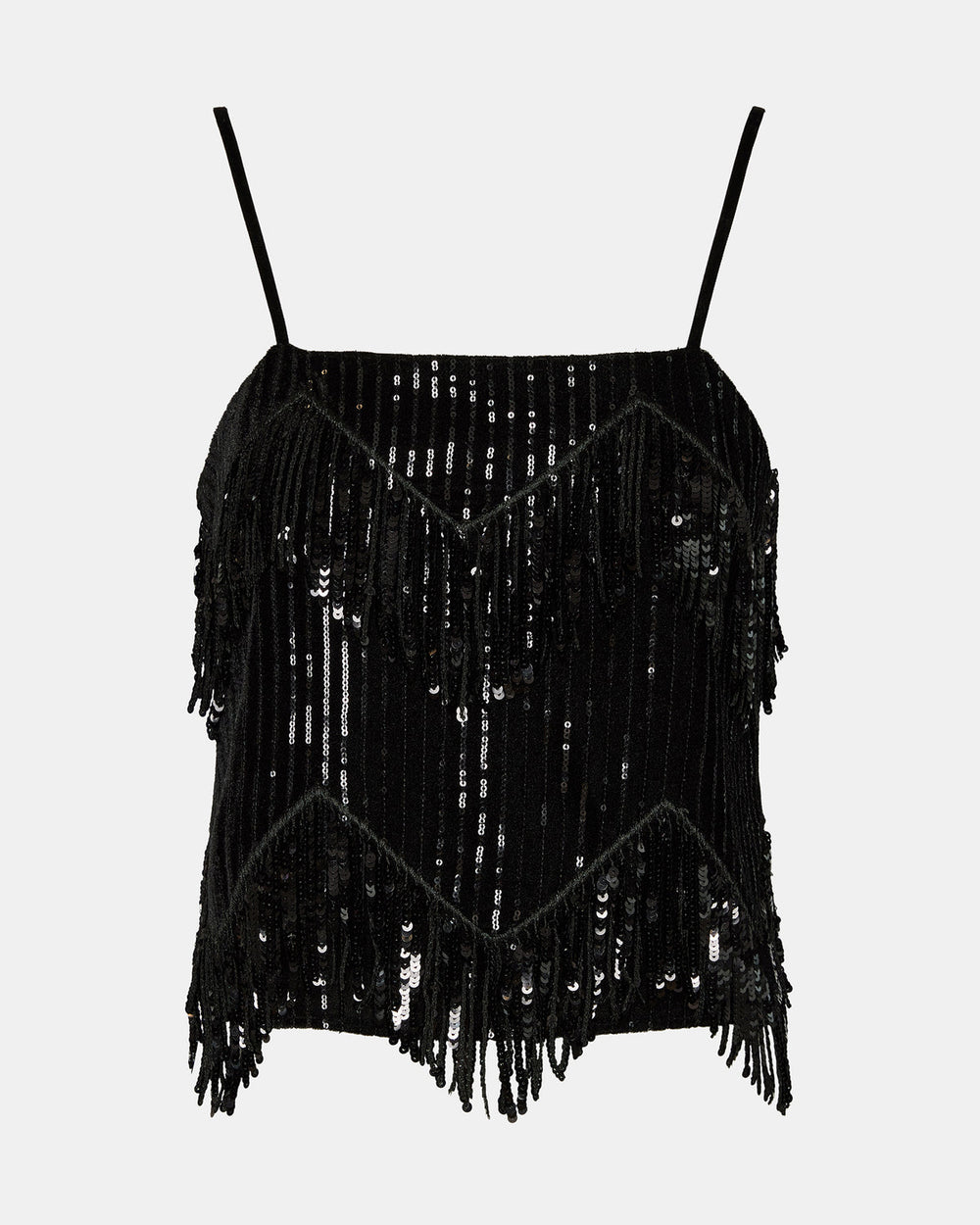 BLAKELYN Sequin Black Fringe Embellished Women's Top | Steve Madden discount