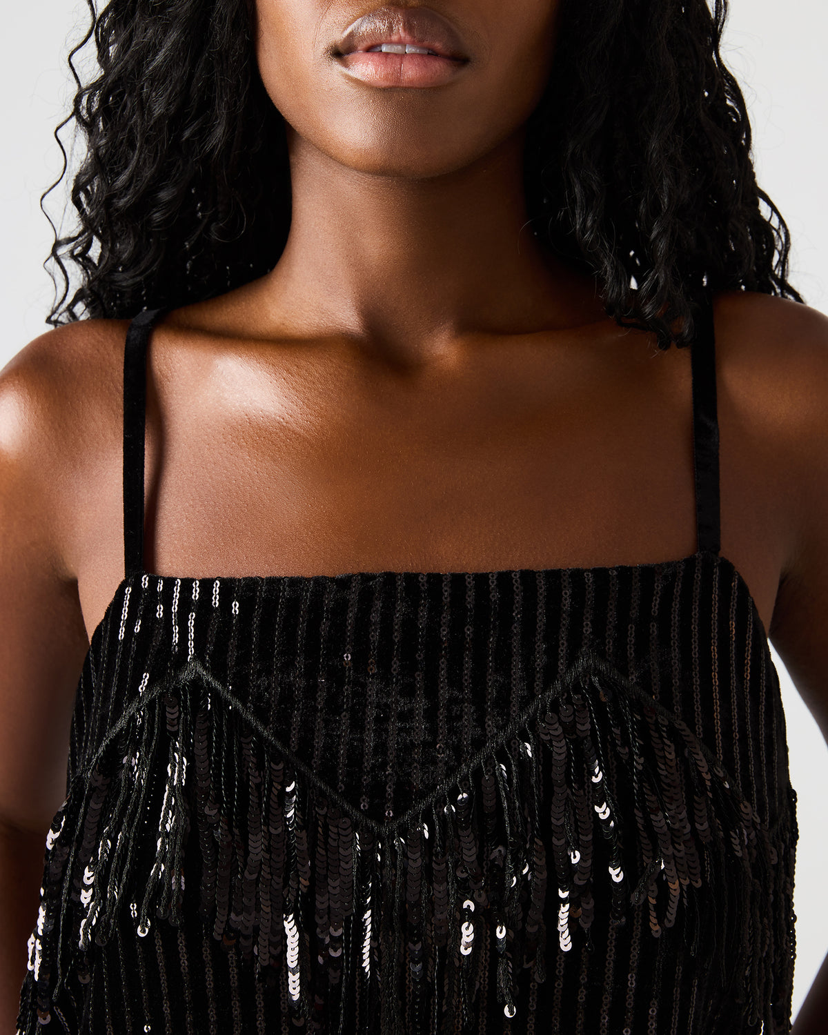 BLAKELYN Sequin Black Fringe Embellished Women's Top | Steve Madden discount