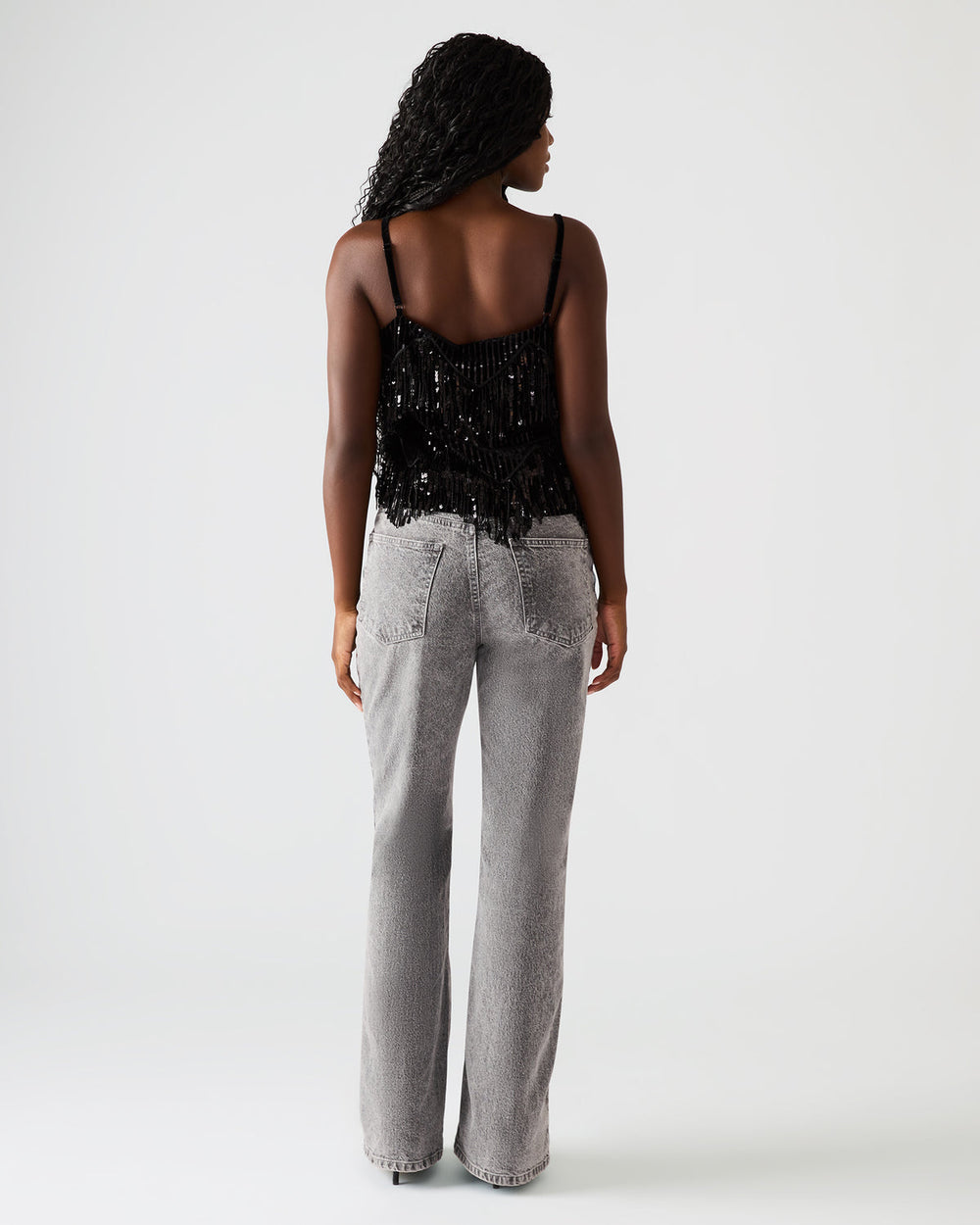 BLAKELYN Sequin Black Fringe Embellished Women's Top | Steve Madden discount