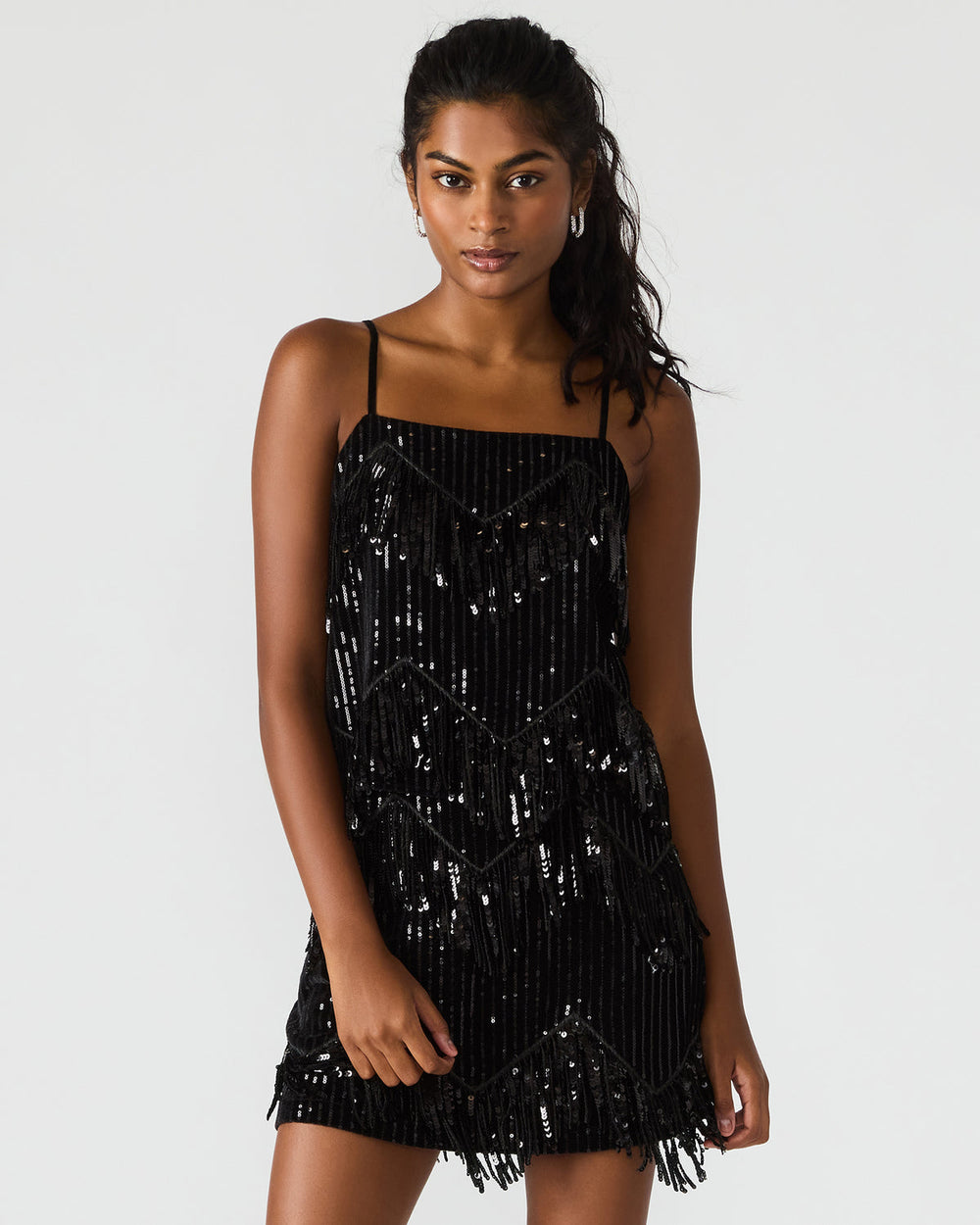 BLAKELYN Sequin Black Fringe Embellished Women's Top | Steve Madden discount