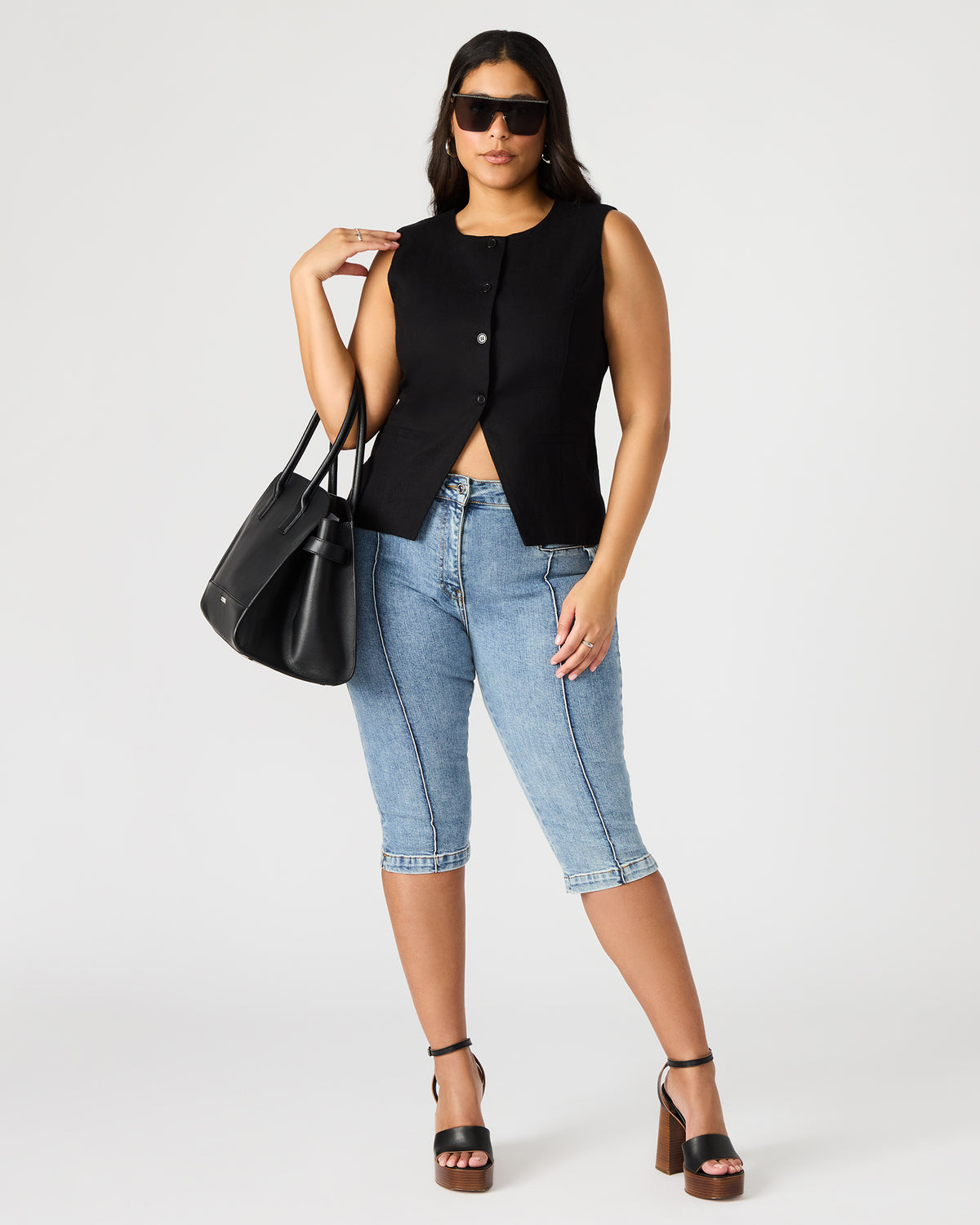 WESLEY Top Black Button-Up Vest Top | Steve Madden online