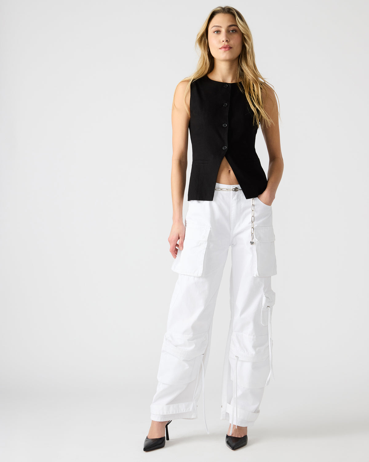 WESLEY Top Black Button-Up Vest Top | Steve Madden online
