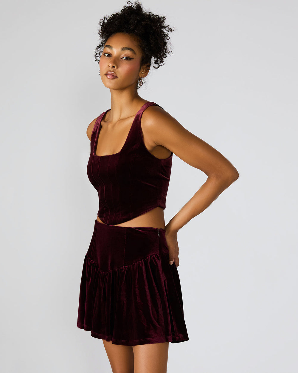 ARYANNA Wine Cropped Velvet Women's Top | Steve Madden US