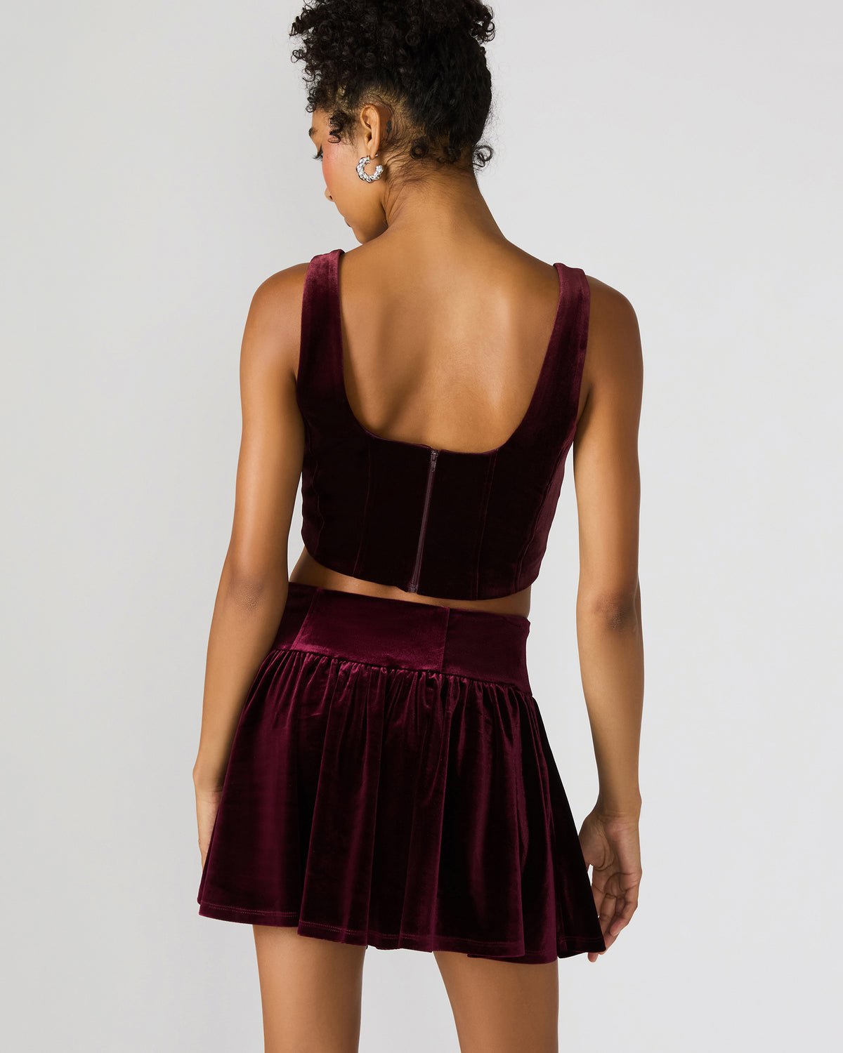 ARYANNA Wine Cropped Velvet Women's Top | Steve Madden US