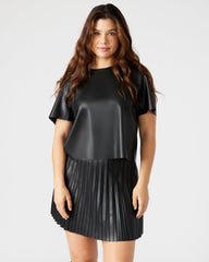 EZRA Black Women's Short Sleeve Faux Leather Top | Steve Madden Sale