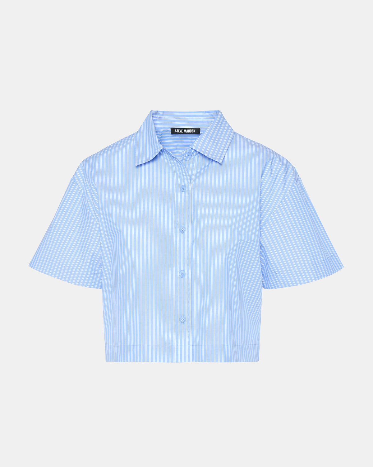 TULA Blue/White Women's Collared Button-Up Pinstripe Top | Steve Madden on Sale