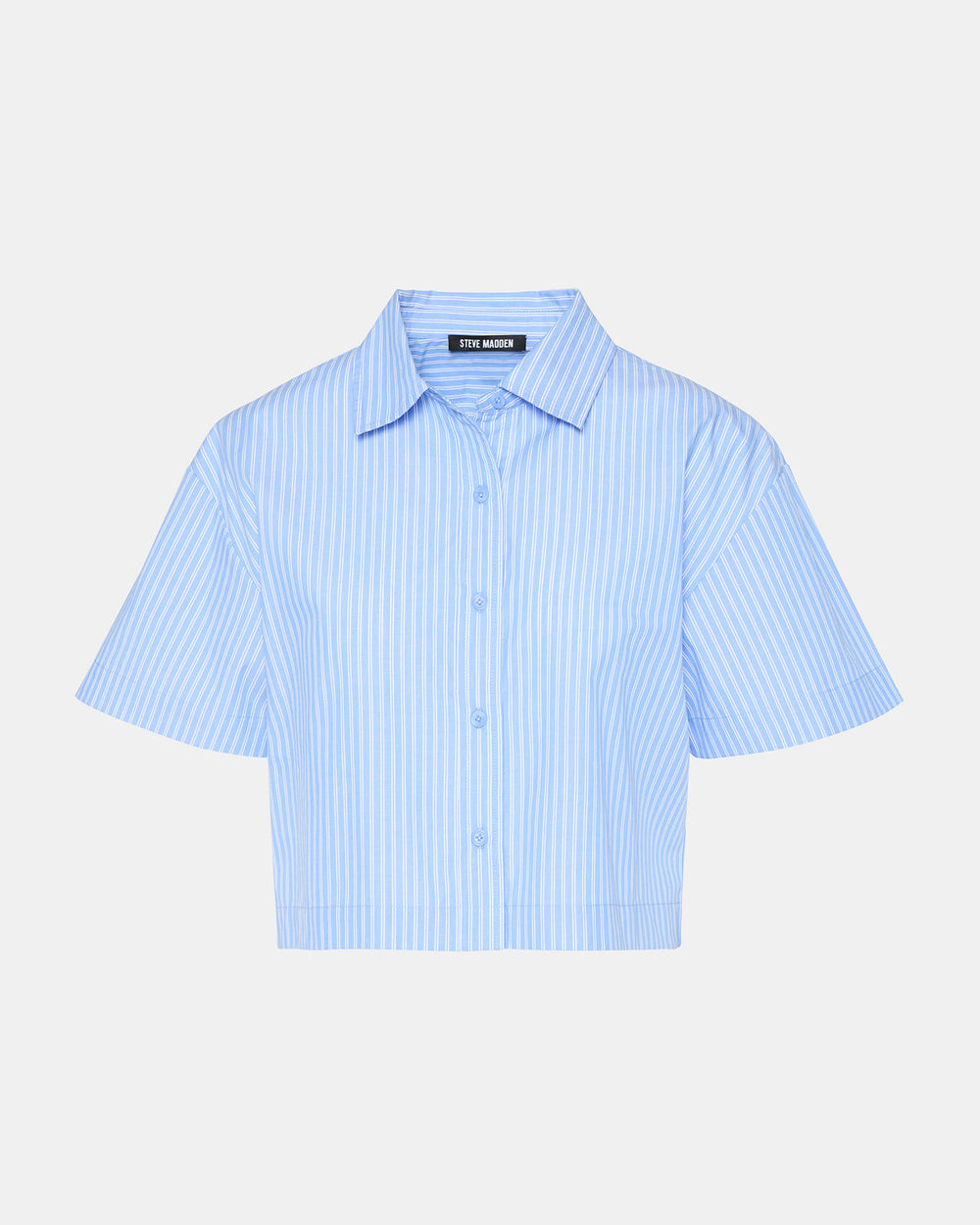 TULA Blue/White Women's Collared Button-Up Pinstripe Top | Steve Madden on Sale