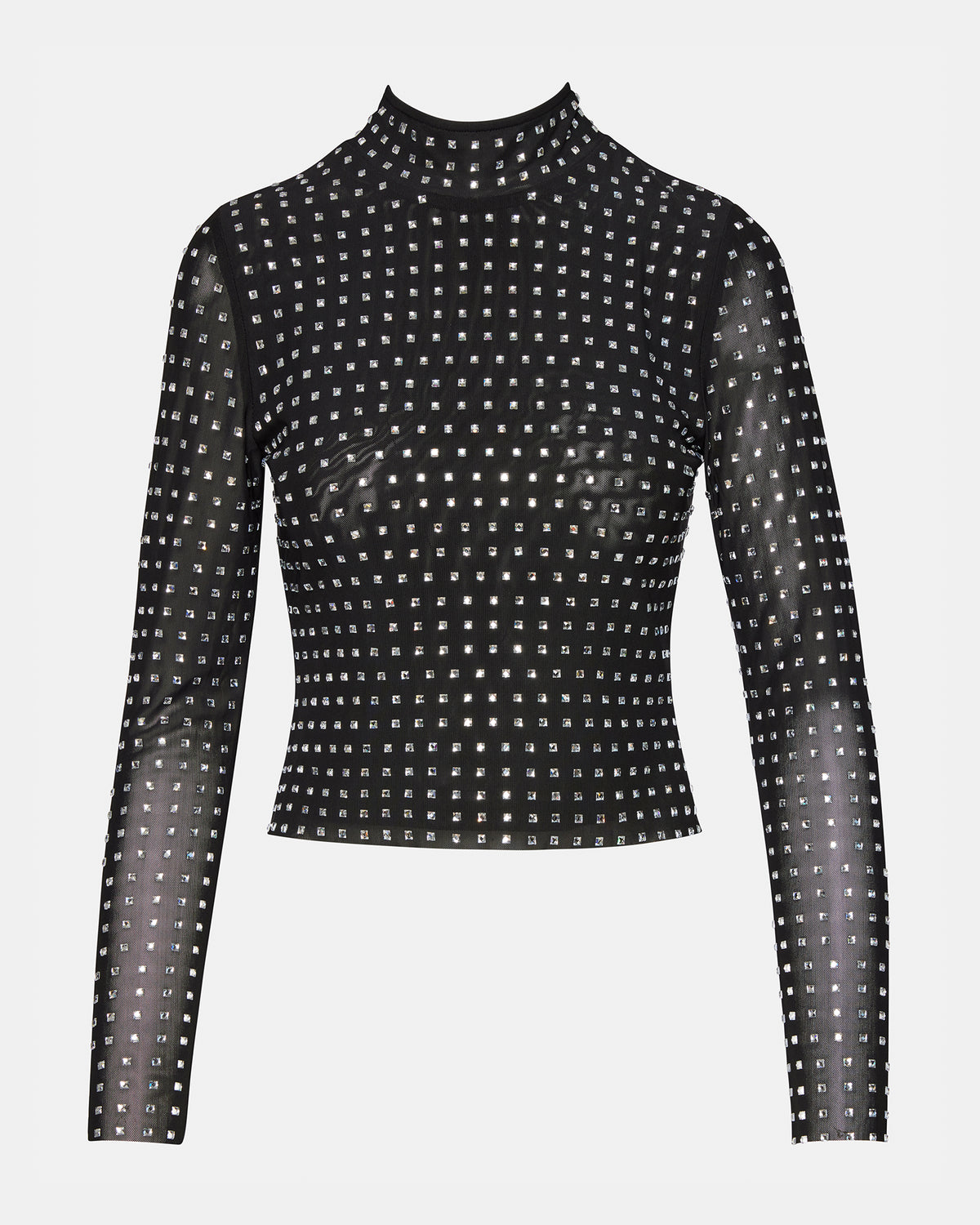 MELVINA Top Black | Women's Long-Sleeved Mesh Fabric Embellished Top | Steve Madden near me